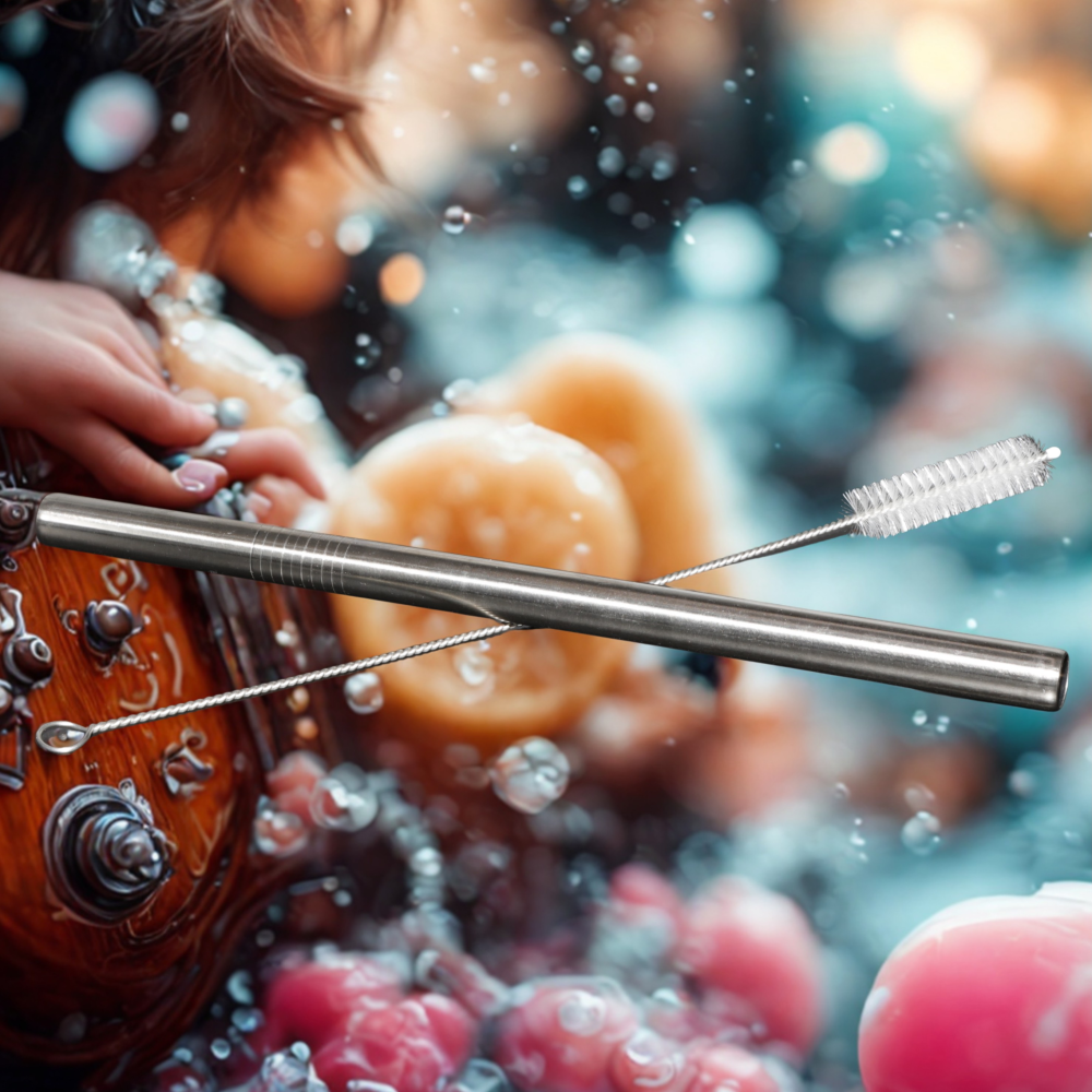 PAILLE EN INOX POUR BUBBLE TEA AVEC SON GOUPILLON DE NETTOYAGE